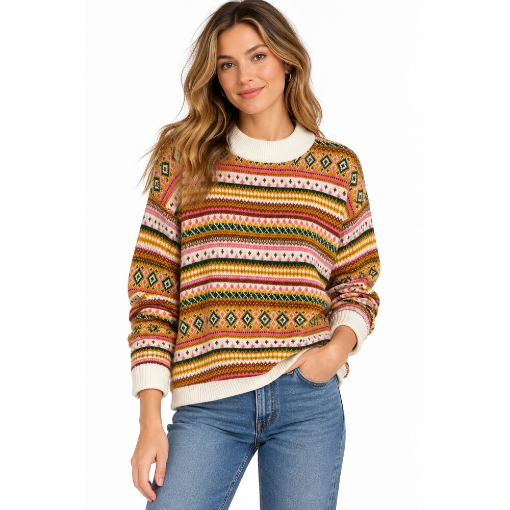 Talbots Sweater Size XL Fair Isle Knit Long Sleeve Preppy Colorful Nordic